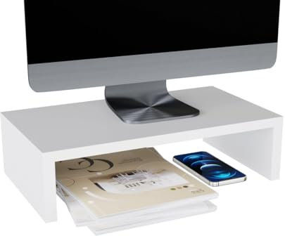 ComfortCove Monitorständer, 1-stufiger Monitorständer, Ständer für Computermonitore, Laptopständer, Computerständer, Druckerständer mit Ablagefach, ideal für Ihr Heimbüro, Weiß