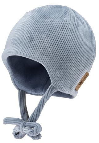 Sterntaler Beanie in Cord Optik Unisex - Baby und Kinder Mütze mit Ohrenklappen - gefüttert mit Baumwollfleece - blau, 37