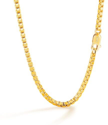 Dankadi Collana Fine 3MM in Argento 925, Catena Rolo Fine 16 17 18 19 20 22 24 26 28 30 per Ciondolo Maglie a Scatola Quadrata Dorata Design Italiano Gioielli per Uomo Donna, 22, Argento