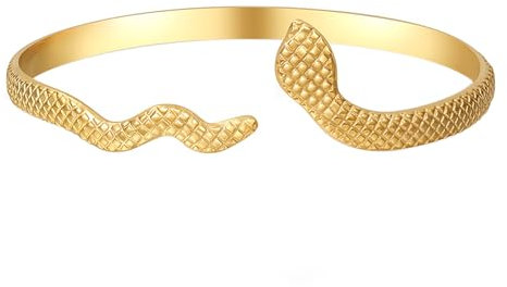 JewelryWe Schlange Armreif Armband Damen: Gold Schlangenarmband Schlangenarmreif offener Armspange Wickelarmband Bypass-Armband verstellbar Manschette Armschmuck für Frauen Mädchen