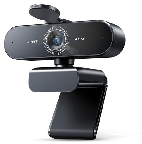 eMeet Webcam Nova 4K, Webcam 4K avec 2 Microphones avec réduction de Bruit, Webcam pc avec Angle 73° et Cache Objectif, Correction Automatique de la lumière, Webcam pour Mac, Ordinateur Portable,Zoom