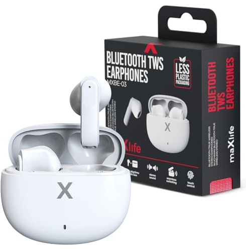 FOREVER Auricolari Bluetooth MaxLife, wireless Bluetooth 5.3, microfono integrato con controllo touch, auricolari intrauricolari con custodia di ricarica portatile, bianchi