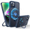 FNDMIL 360°Drehbarer Magnetisch für iPhone 14 Plus/15 Plus Hülle mit MagSafe[Rutschfester Textur][Unsichtbarer Ständer][Militär Schutz]Translucent Matt mit Silikon für iPhone 14 Plus/15 Plus Case,Blau
