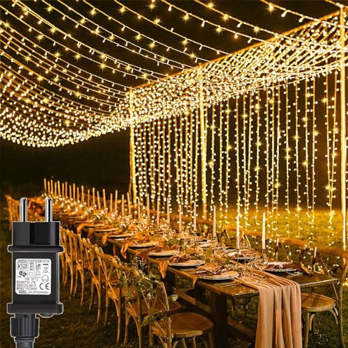 Cozymeow Lichtervorhang Innen 3m x 3m 300 LED Lichterkette Fenster mit Stecker, 8 Modi Wasserdicht Lichterketten Vorhang für Zimmer Balkon Party Zelt Hochzeit Außen Innen Weihnachtsdeko (Warmweiß)