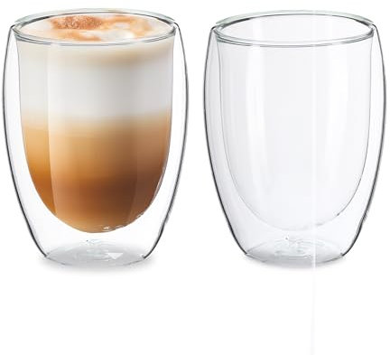 Relaxdays Tasse à Latte Macchiato, en Lot de 2, Double paroi, capacité 350 ML, Convient au Lave-Vaisselle, Transparente