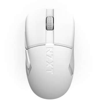 NZXT Lift Elite Wireless Gaming Mouse – Ultra leggero 57 g – 4K/8K Polling Rates, Switch ottici, Sensore ottico 26K DPI – Lunga durata della batteria – Grip laterali in gomma – Bianco