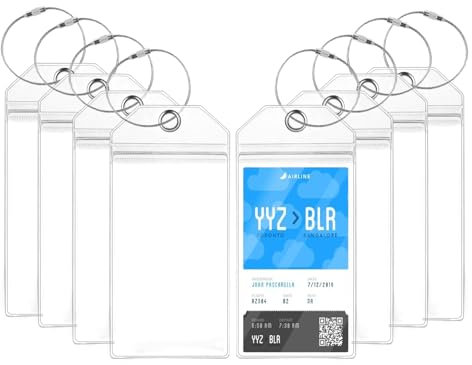 8 Stück Kofferanhänger für Kreuzfahrten - Transparenter Gepäckanhänger für Kreuzfahrt, 19 × 9 cm, Robust, Wasserfest, mit verschraubbarem Metallband, Gepäckanhänger für Reisekoffer und Rucksäcke