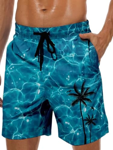 MARZXIN Costume da bagno da uomo, ad asciugatura rapida, con fodera in rete, pantaloncini lunghi da spiaggia, traspiranti, per ragazzi e beach volley, surf, S-3XL, Blu oceano, M