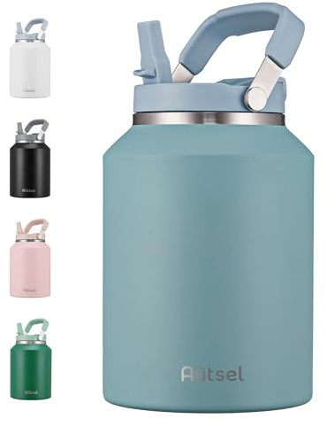 Autsel 2l Edelstahl Wasserflasche mit Griff, 2000ml Edelstahl Trinkflasche Isoliert Sportflasche auslaufsicher Metall halten Getränke heiß kalt für Camping Fitness