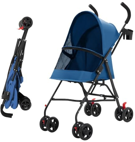 OHMG Poussette pliante pour chiens,Poussette pour chien et chats,4 roues,Poussette portable pour animaux domestiques,Légère,Pratique,Amovible,jusqu'à 15 kg