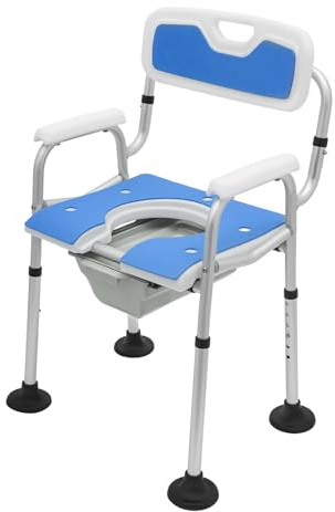 Silla de Ducha Multifuncional Altura Ajustable Silla de Comedor con reposabrazos, Asiento de Inodoro para Mayores y discapacitados (Azul, 150 kg)