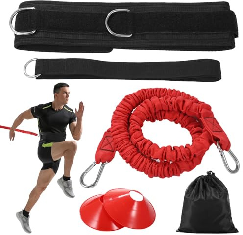 5 Pcs Speed Training Set, Tension Bungee Band with Waist Belt, Cones, Fixing Strap, Multi-Sport Power Kit for Strength and Acceleration