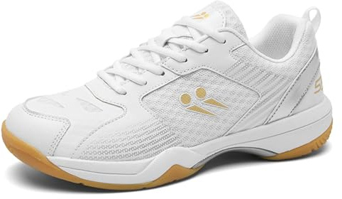 JiuQing Chaussures De Pickleball Hommes Femmes Chaussures D'entraînement De Badminton De Volley-Ball en Salle Antidérapantes Et Légères,Blanc,39 EU