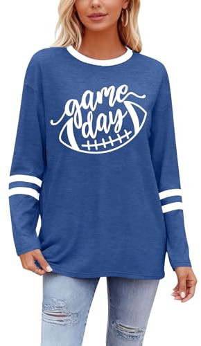 Game Day Shirts for Women: Football Season Tshirts Sunday Funday Football Casual Sport Long Sleeve Tops