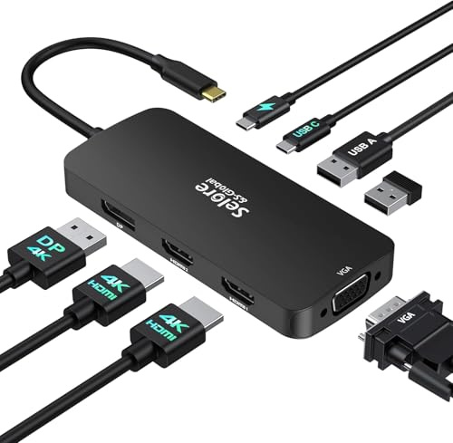 Estación de acoplamiento USB C para monitor dual, 2 HDMI, multimonitor, portátil, USB C a cuádruple, adaptador multipuerto con 2 HDMI, DisplayPort, VGA, PD, 100 W, USB 2.0 para Dell, HP, Lenovo, Asus