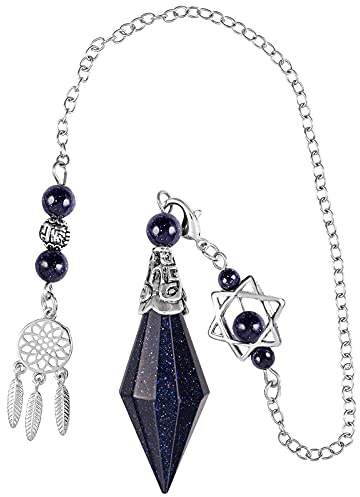 WBYSFR Reiki Healing Crystal Point Pendel Dowsing Divination, Reiki Meditation facetterad stenhänge med Dream Catcher och Merkaba Star Chain, Blue Sand