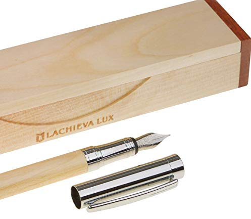 LACHIEVA LUX Füllfederhalter aus Ahornholz mit eleganter Geschenkverpackung - Füllfederhalter mit feiner Feder in Größe F - Ideal als Geschenk für jeden Anlass (Ahorn)
