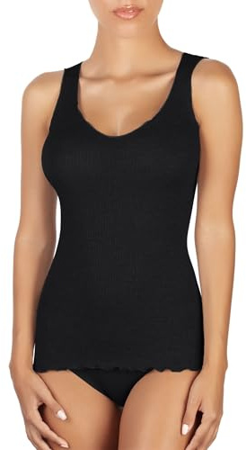 EGI Canotta Donna Spalla Larga Lana Seta Microcostina Elegante Intimo Morbido Made in Italy, Art. 1492 (IT, Testo, S, M, Regular, Regular, Nero)