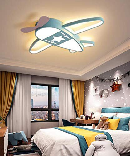 Flugzeug Rakete Deckenleuchte Sterne Kinderleuchten Acryl Deckenlampe Beleuchtung Ultradünn LED Dimmbare Energiesparende Lampe Babyzimmer Schlafzimmer Wohnzimmer Kinderzimmer Cartoon Lichter,Blau,59cm