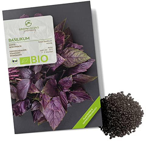 Bio Basilikum Samen Rot - Küchenkräuter Saatgut aus biologischem Anbau ideal für den heimischen Kräutergarten, Balkon & Garten (400 Korn)