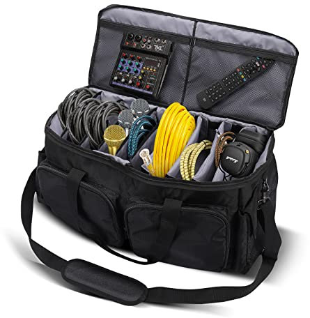 Gig Bag, DJ Gig Bag, Musicians Equipment Case, Music Cable Organizer, Musical Equipment Gear, Wire File Management for Cords, Accessories, Microphone, Audio, Studio, Padded, Large 24 x 12 x 11 Inch