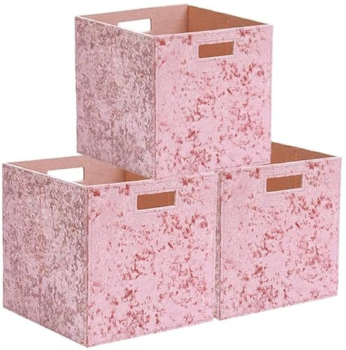 Lauatiiu Aufbewahrungsbox Filz,Faltbare 3er Set,Stoffboxen in Würfelform,Büro Spielzimmer Kinderzimmer Schlafzimmer Aufbewahrungskiste 31 x 31 x 31 cm（Blitzrosa）