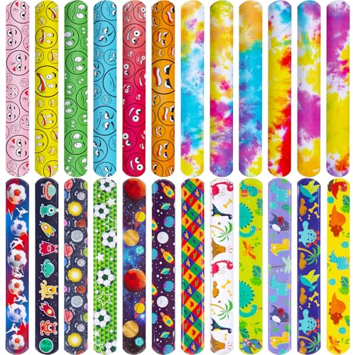 POPLAY 48PCS Slap Bracelets for Kids, Snap Bracelets Bulk Tie Dye Bracelet End of School Year Party Favors Classroom Prizes Kindergarten Graduation Exchanging Gifts