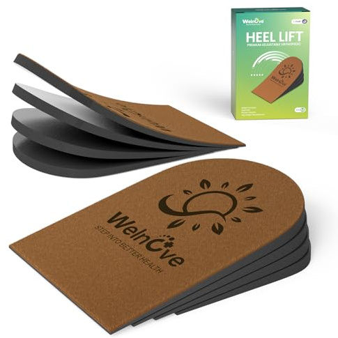 Welnove 4 capas de zapatos ajustables para piernas desiguales Discrepancia de la longitud de la pierna Dolor de talón - 1 pulgada Incremento de la altura Inserto (marrón, tamaño M)