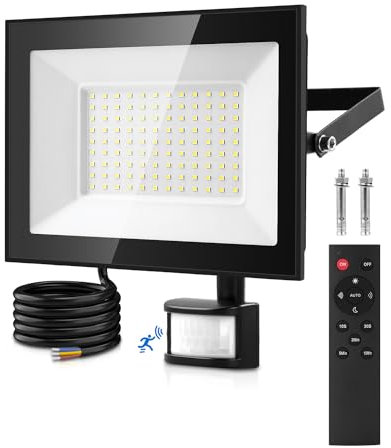 Lightasea Security Lights Outdoor Motion Sensor, 100W PIR Security Light with Remote Control, IP66 Waterproof LED Motion Sensor Light Outdoor, 10000LM 6500K PIR Floodlight for Garden, Backyard, Garage