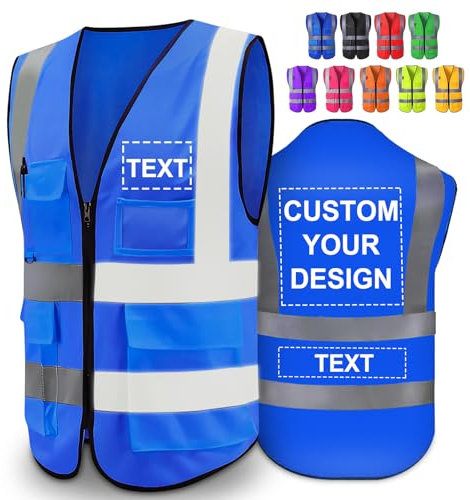 Greaxid Gilet de sécurité personnalisé pour hommes, vêtements de travail de protection réfléchissants haute visibilité avec 5 poches pour la Construction en extérieur, S ~ 5XL