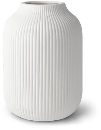 flature Ceramic Vase with Grooves - Waterproof Flowervase in Matte White for Fresh Flowers, Dried Flowers, Pampas Grass, Large 20cm High Vase as a Gift, Decoration for Living Room, Bedroom, Office.