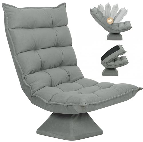 HOMCOM Lazy sillón de Suelo Relax sillón Lounge sillón de diseño tapizado Respaldo reclinable Regulable 360° Giratorio tapizado Lino Gris Claro