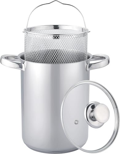 VIER - Pentola alta per aspri e spaghetti, con coperchio in vetro, 16 cm di diametro. Adatto per pasta, spaghetti, verdure. Adatto per tutti i tipi di piani cottura, compresi quelli a induzione.