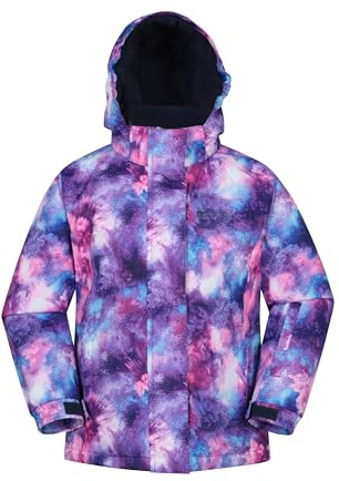 Mountain Warehouse Snowdrop Printed Kids Ski Jacket - Waterproof, Integrated Snowskirt, Detachable Hood, Adjustable Cuffs -Best for Snowboarding, Winter Sports Dark Purple Kids Size 7-8 Years