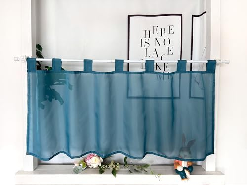 Devola Tende a vetrina in voile, tenda corta con passanti, moderna tenda da bistrot, trasparente, tenda per finestra corta, tinta unita, tende per finestre da cucina, A x L 45x120cm, blu, 1 pezzo