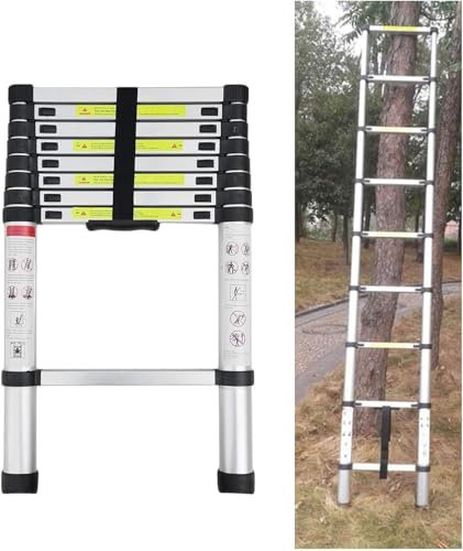 Échelle télescopique 2,6 m/3,2 m/3,8 m/4,4 m/5 m - Antidérapante - En aluminium de qualité supérieure - Design télescopique - Multifonction - Charge maximale : 150 kg - Argenté