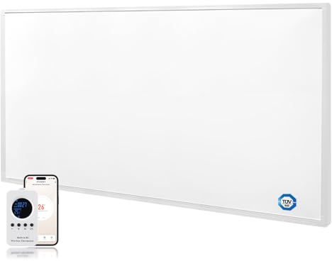 Behaglich 1000W infraröd värmare med termostat, väggmonterad infraröd värmare upp till 120°C, 1-3 minuter för att nå driftstemperatur - WIFI (TuYa-app) - TÜV | Grafenuppvärmning, vägginstallation, termostat, WiFi, 24 timmars timer, energibesparing, tyst, TÜV