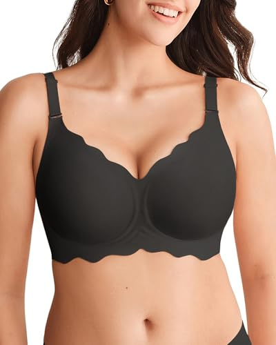 SHARICCA Rak bh för kvinnor utan bygel, djup V-ringning, push-up behå, bralette, mjuk, bekväm bh, bygellös