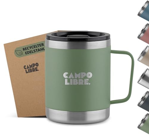 Campo Libre.® Tito I Edelstahl Thermotasse 350ml mit verschließbarem Deckel I Thermobecher Kaffee to go I thermobecher I Thermobecher mit Henkel Kaffeebecher to go thermo I thermo Kaffeebecher