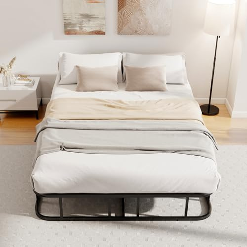 COSTWAY Double/King Size Bed Frame, 4FT6/5FT Metal Platform Bed Frame with Underbed Storage, Steel Slats Support Bedstead Base Mattress Foundation, No Box Spring Needed (Black, 4FT6 Double)