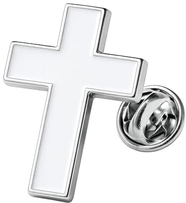 White Enamel Cross Lapel Pin Badge | Stainless Steel Crucifix Metal Pin for Jackets, Suits, Hats, and Bags | Christian Faith Enamel Pins Badges for Men, Women, and Church Events