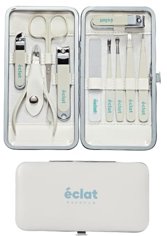 Éclat Manicure Pedicure Kit for Men & Women, 10Pcs Finger & Toe Nail Care Tools Includes Nail Clipper Cutter, Tweezer, File, Cuticle Pusher, Personal Care Professional Grooming Set With Travel Case