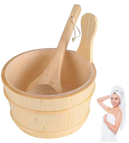 Seau et louche de sauna de capacité en bois avec doublure en plastique, accessoires bain pour hammam d'hôtel à domicile, ensemble seau et louche sauna