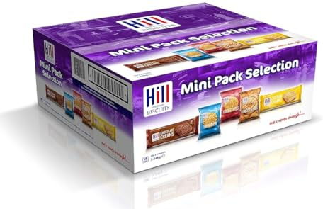 Hills Mini Pack Selection 3pk x 100, Ginger Rings, Shorties, Digestives, Chocolate Cream & Custard Cream, 300 Biscuits in 3.24kg Box, Perfect for afternoon tea and Available for Hampers