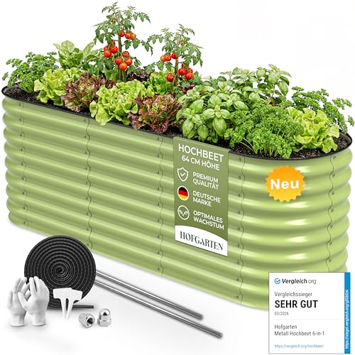 HOFGARTEN 200x60x64 cm Orto Rialzato da Esterno - Letto da Giardino 6-in-1 - Cassone per Aiuola in Acciaio Zincato con Fondo Aperto - Inossidabile & Durevole - Kit Fioriera per Terrazzo (Verde)