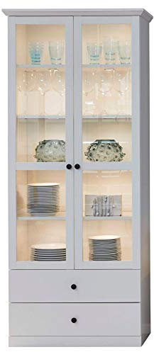Newfurn Vitrine Vitrinenschrank Holzvitrine II 81x196x 41 cm (BxHxT) II [Mikka.Thirteen] in Weiß Dekor/Weiß Dekor Wohnzimmer Schlafzimmer Esszimmer Flur Diele