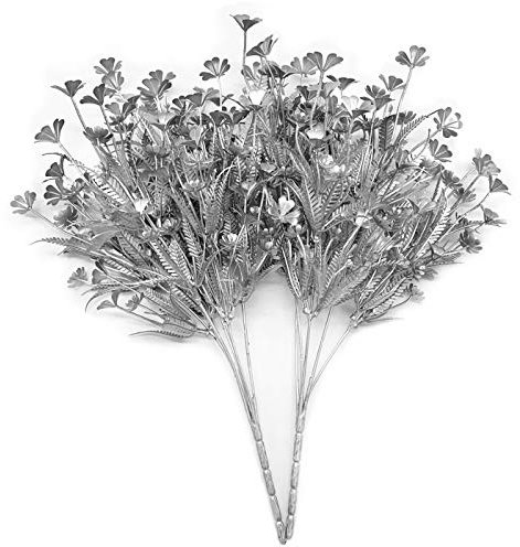 LOVENIMEN Christmas Artificial Plants for, Fake Silver Plant Four Leaves Clover Plant Bushes Faux Shrubs Indoor Outside Hanging Planter Home Garden Decor Festival Decoration - Silver 2 Pcs