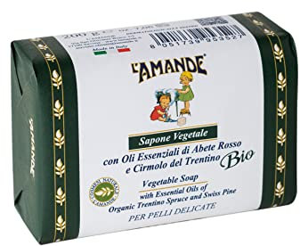 L'AMANDE - Sapone Mani Vegetale Delicato per Pelli Sensibili ad Azione Rilassante, Tonica e Dermopurificante - Detergente Idratante Profumata all'Abete Rosso e Cirmolo del Trentino, 200 gr