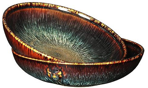 YA JU 2 Stk Tiefe Teller Set, Pasta Teller, Suppenteller, Pastaschüssel, Mikrowellengeschirr,Speiseteller, Salatschüssel, Servierschale für, Salat usw (Schwarz - mit geprägtem Löwenkopf)