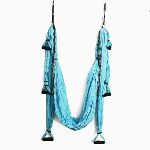 Aerial Yoga Hängematte Anti-Schwerkraft Fliegende Schaukel Set Trapezometrische Seide Pilates mit Karabiner und Gänseblümchenkette, Umkehrwerkzeug für Home Fitness Indoor (Sky Blue)